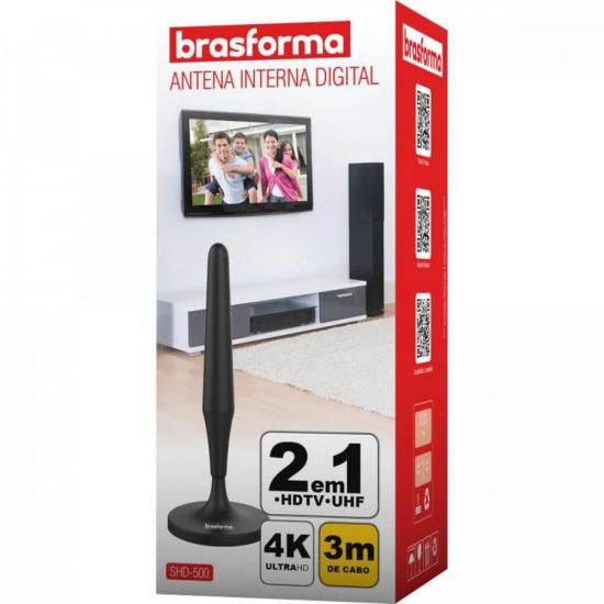 Antena de TV Digital Interna HDTV SHD500 Brasforma por 27,99 à vista no boleto/pix ou parcele em até 1x sem juros. Compre na loja Mundomax!