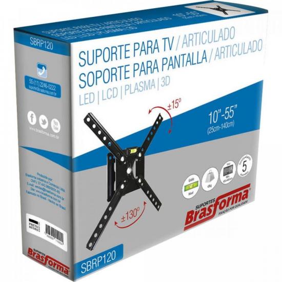 Suporte para TV 10-55\" Articulado SBRP120 BRASFORMA por 79,90 à vista no boleto/pix ou parcele em até 3x sem juros. Compre na loja Mundomax!