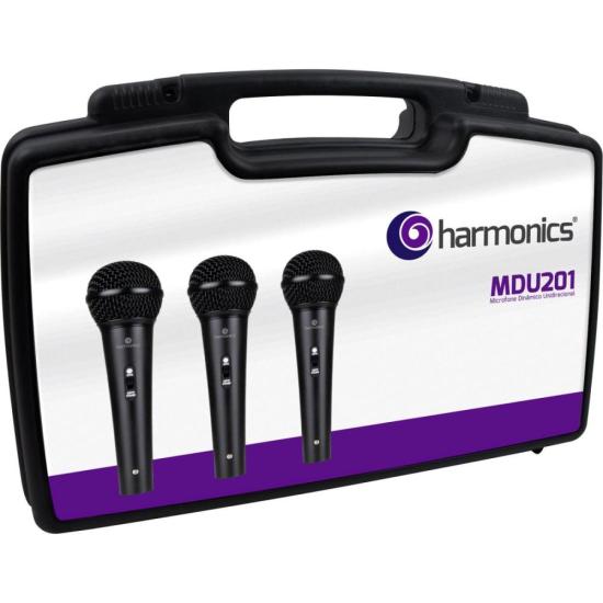 Kit de Microfone Harmonics MDU201 Com 3 Microfones Dinâmico Cardióide por 205,00 à vista no boleto/pix ou parcele em até 8x sem juros. Compre na loja Mundomax!