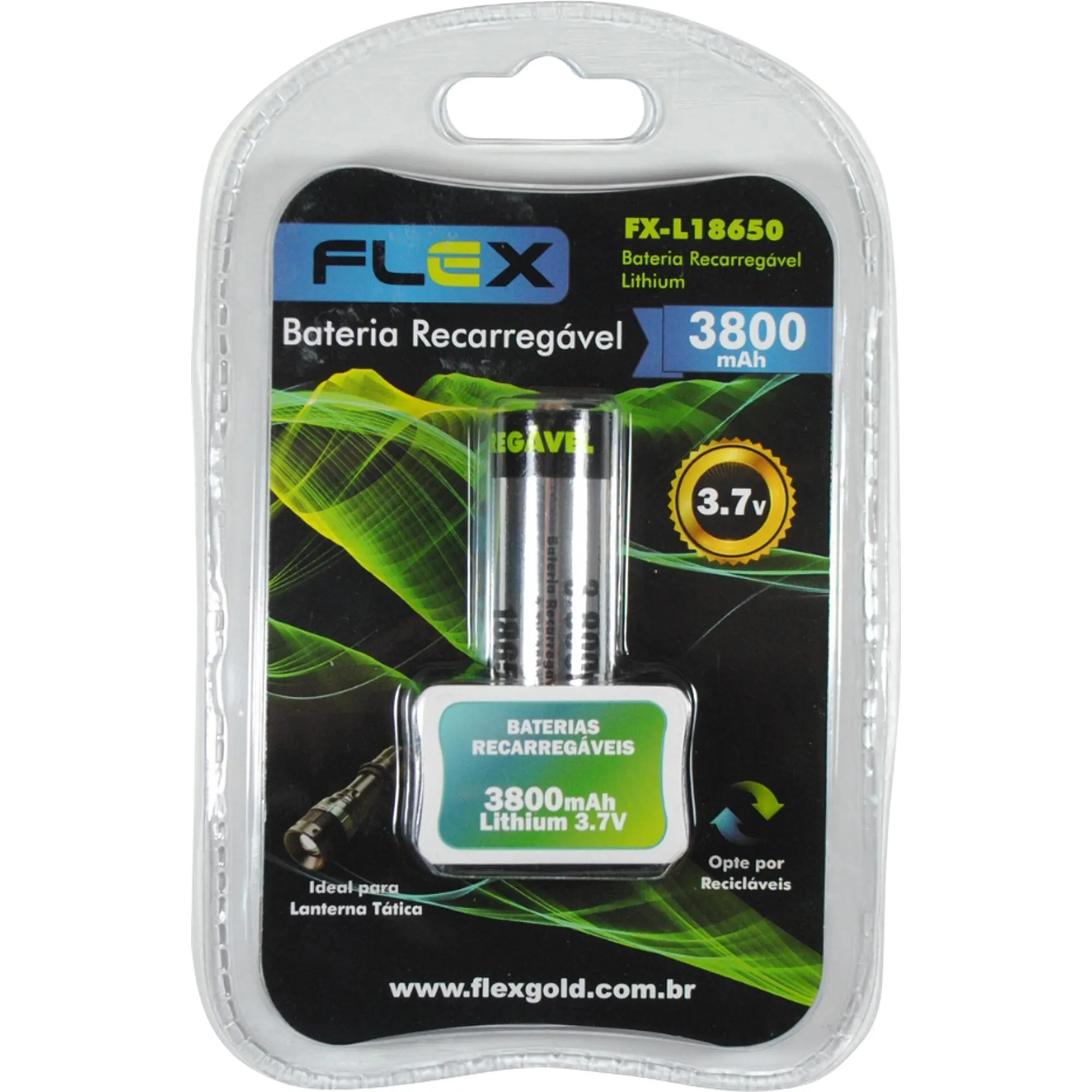 Bateria Recarregável Lithium 3,7V 3800mAh FX-L18650 Flex (70127)
