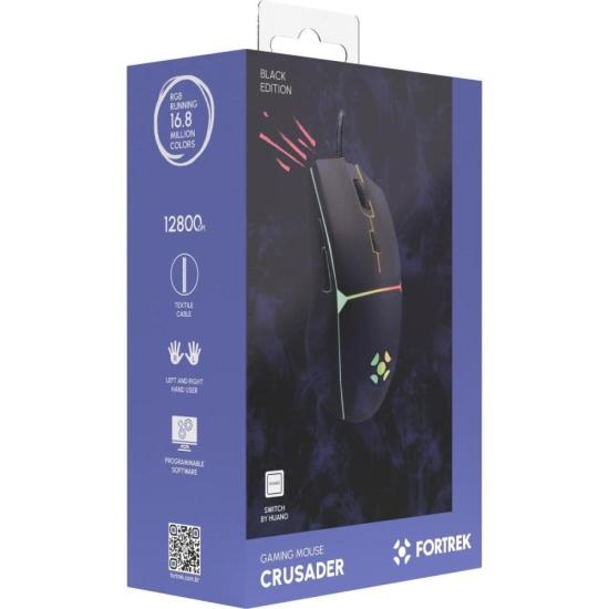 Mouse Gamer Fortrek Crusader 12800Dpi Preto por 70,00 à vista no boleto/pix ou parcele em até 2x sem juros. Compre na loja Mundomax!