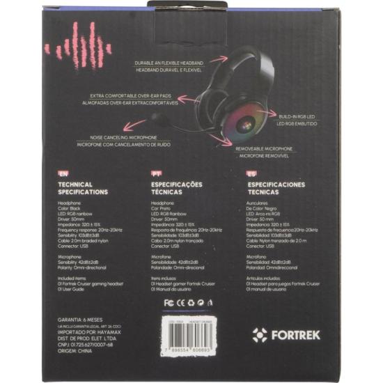 Headset Gamer Fortrek Cruiser 7.1 USB RGB Preto por 236,45 à vista no boleto/pix ou parcele em até 9x sem juros. Compre na loja Fortrek!