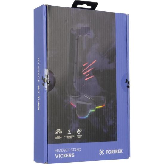 Suporte Para Headset Fortrek Vickers RGB Preto por 92,99 à vista no boleto/pix ou parcele em até 3x sem juros. Compre na loja Mundomax!