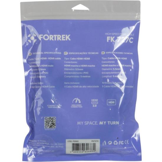 Cabo HDMI 2.0 4K 5M HD205 Fortrek FK 727C por 37,53 à vista no boleto/pix ou parcele em até 1x sem juros. Compre na loja Fortrek!