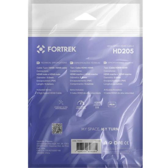 Cabo HDMI 2.0 4K 5M HD205 Fortrek FK 727C por 38,00 à vista no boleto/pix ou parcele em até 1x sem juros. Compre na loja Mundomax!