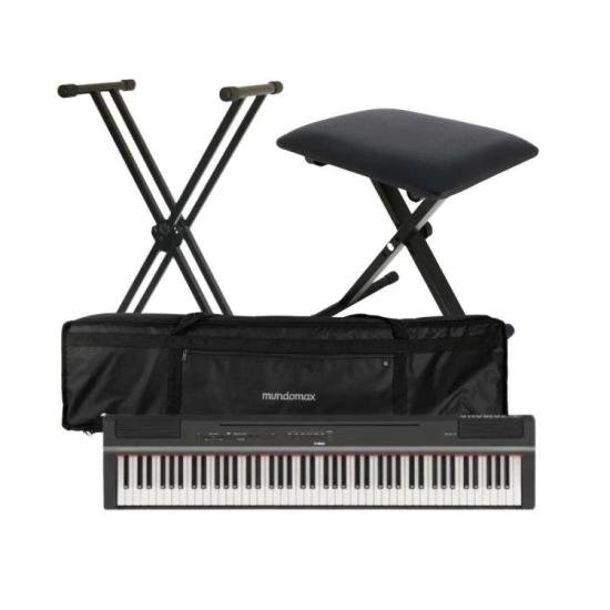 Kit Piano Digital YAMAHA P-125 Preto + Suporte + Acessórios (70602)