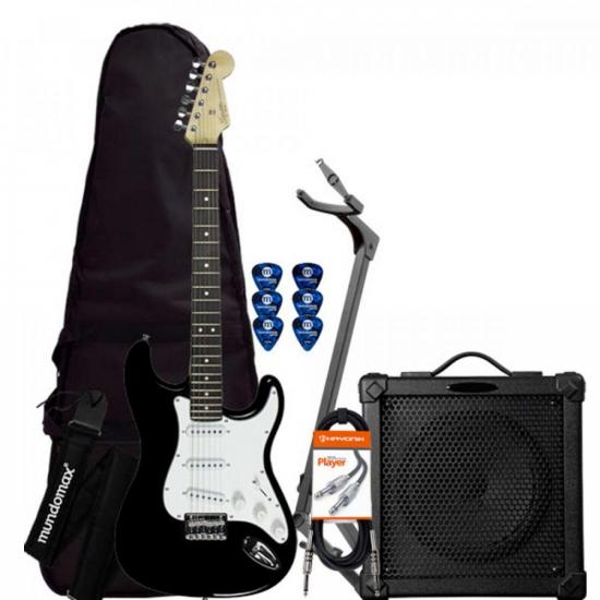 Kit Guitarra SQUIER Strato Mainstream Preta + Cubo + Acessórios (71189)