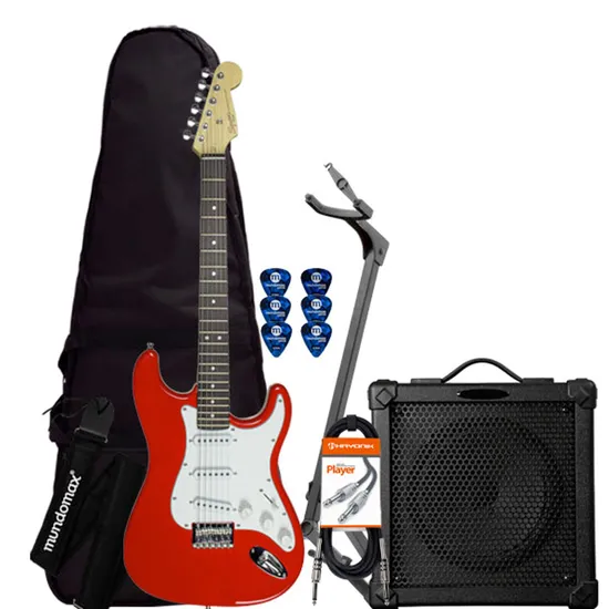 Kit Guitarra SQUIER Strato Mainstream Vermelha + Cubo + Acessórios (71190)