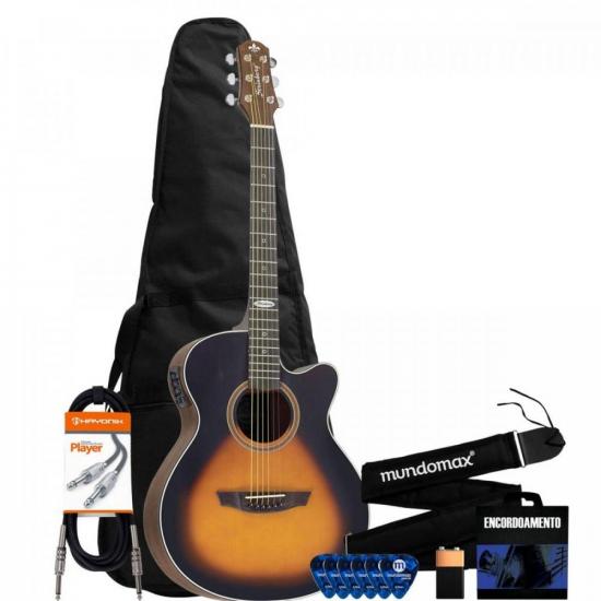 Kit Violão STRINBERG Eletroacústico Cutaway Aço SA200C HBS + Acessórios (71196)
