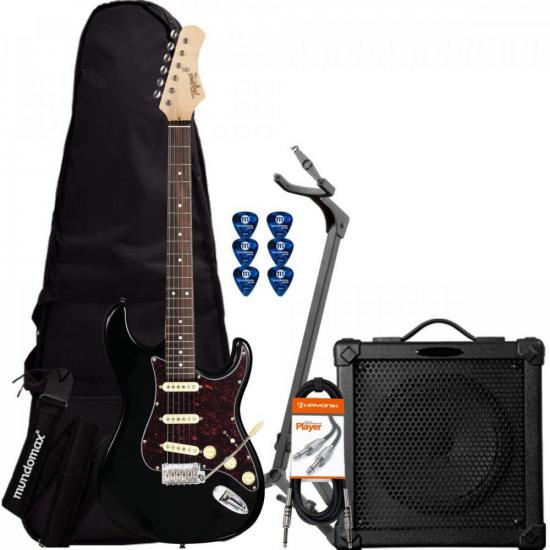 Kit Guitarra TAGIMA T635 Preta c/ Escudo Tortoise + Cubo + Acessórios (71642)