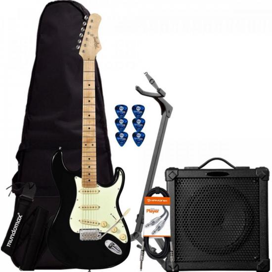 Kit Guitarra TAGIMA T635 Classic Preta Maple + Cubo + Acessórios (71779)