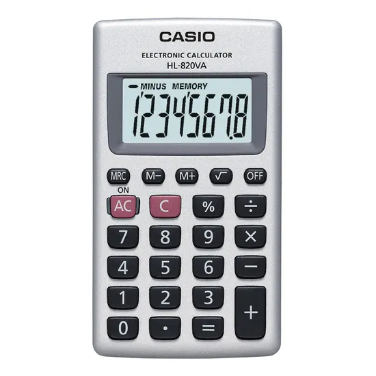 Calculadora de Bolso Casio HL-820VA 8 Dígitos Prata por 23,90 à vista no boleto/pix ou parcele em até 1x sem juros. Compre na loja Mundomax!