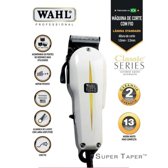 Máquina de Corte Wahl Super Taper 127V por 521,00 à vista no boleto/pix ou parcele em até 10x sem juros. Compre na loja Mundomax!