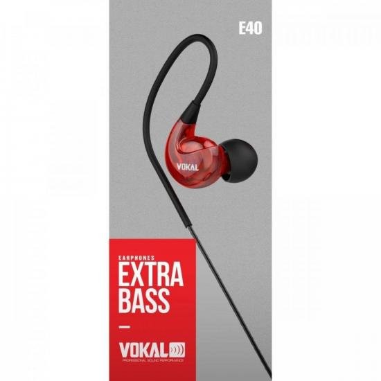 Fone de Ouvido Vokal E40 In Ear Vermelho por 82,99 à vista no boleto/pix ou parcele em até 3x sem juros. Compre na loja Mundomax!