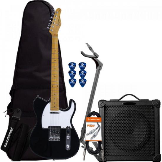 Kit Guitarra TAGIMA Woodstock Series TW-55 Black + Cubo + Acessórios (72092)