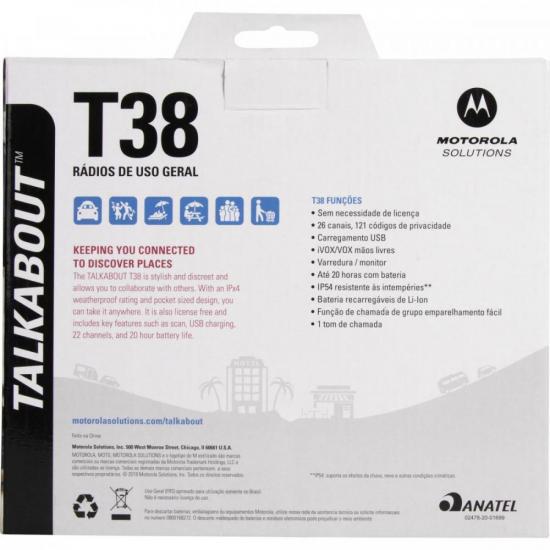 Rádio Comunicador Talkabout Motorola T38BR 32km Preto por 534,99 à vista no boleto/pix ou parcele em até 10x sem juros. Compre na loja Mundomax!