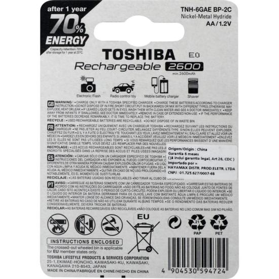 Pilha Recarregável AA 1,2v 2600mAh TNH6GAE (C/2 Pilhas) Toshiba por 48,00 à vista no boleto/pix ou parcele em até 1x sem juros. Compre na loja Mundomax!
