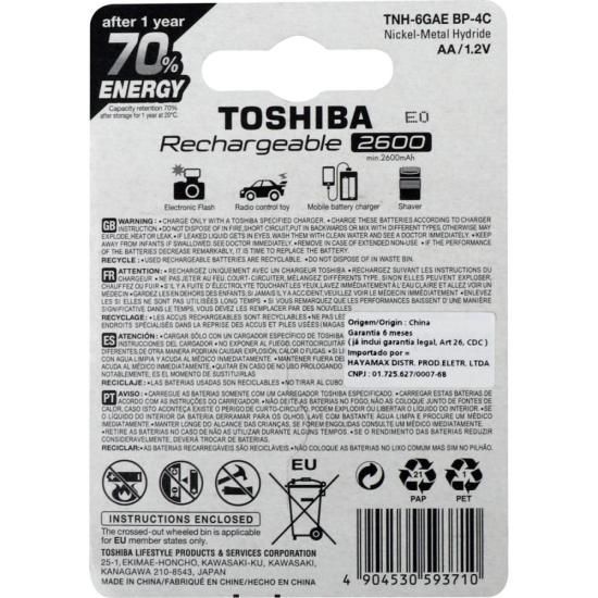 Pilha Recarregável AA 1,2v 2600mAh TNH6GAE (C/4 Pilhas) Toshiba por 83,00 à vista no boleto/pix ou parcele em até 3x sem juros. Compre na loja Mundomax!