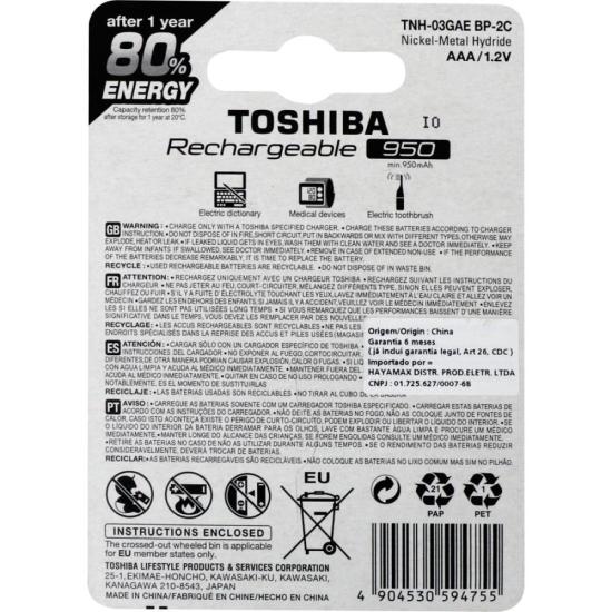 Pilha Recarregável AAA 1,2v 950mAh TNH03GAE (C/2 Pilhas) Toshiba por 32,00 à vista no boleto/pix ou parcele em até 1x sem juros. Compre na loja Mundomax!