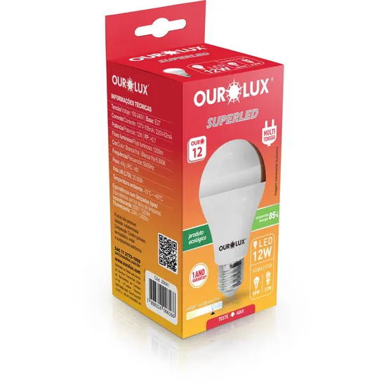 Lâmpada LED Bulbo 12W Bivolt 6500K Superled Branca OUROLUX por 12,99 à vista no boleto/pix ou parcele em até 1x sem juros. Compre na loja Mundomax!