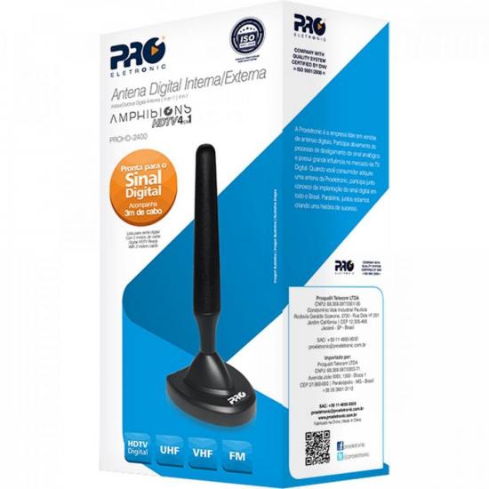 Antena Digital Interna Vhf/uhf Prohd-2400 OMNI Preto Proeletronic por 19,99 à vista no boleto/pix ou parcele em até 1x sem juros. Compre na loja Mundomax!