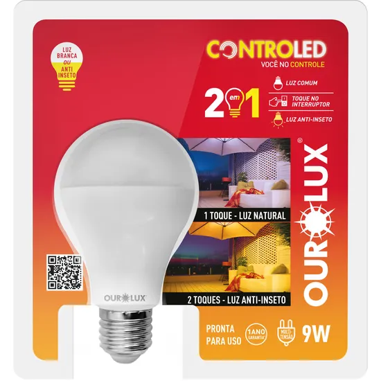 Lâmpada LED 2 em 1 Controled Bivolt Branca OUROLUX por 28,99 à vista no boleto/pix ou parcele em até 1x sem juros. Compre na loja Mundomax!