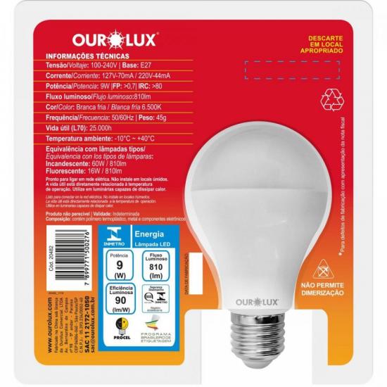 Lâmpada LED 2 em 1 Controled Bivolt Branca OUROLUX por 28,00 à vista no boleto/pix ou parcele em até 1x sem juros. Compre na loja Mundomax!
