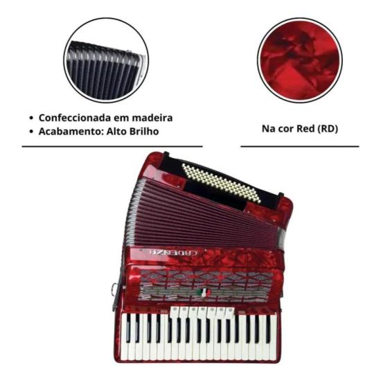 Acordeon 80 Baixos CD80/37 Vinho Pérola CADENZA por 7.099,00 à vista no boleto/pix ou parcele em até 12x sem juros. Compre na loja Mundomax!