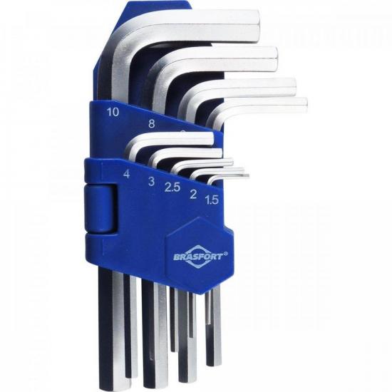 Kit de Chaves Hexagonais Com 9 Peças de 1.5 a 10mm Brasfort por 25,99 à vista no boleto/pix ou parcele em até 1x sem juros. Compre na loja Mundomax!