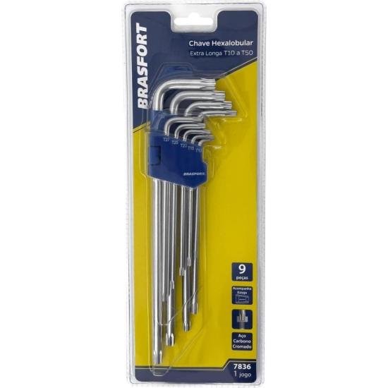 Kit de Chaves Hexalobular Longas Com 9 Peças T10 a T40 Brasfort por 43,00 à vista no boleto/pix ou parcele em até 1x sem juros. Compre na loja Mundomax!