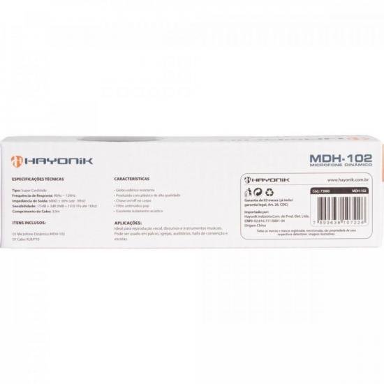 Microfone Hayonik MDH-102 Dinâmico Supercardióide Cabo 3M Preto por 23,00 à vista no boleto/pix ou parcele em até 1x sem juros. Compre na loja Mundomax!