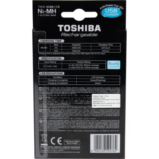 Carregador de Pilha USB TNHC-6GME2 CB (C/2 Pilhas AA 2000 MAh) Toshiba por 91,00 à vista no boleto/pix ou parcele em até 3x sem juros. Compre na loja Mundomax!