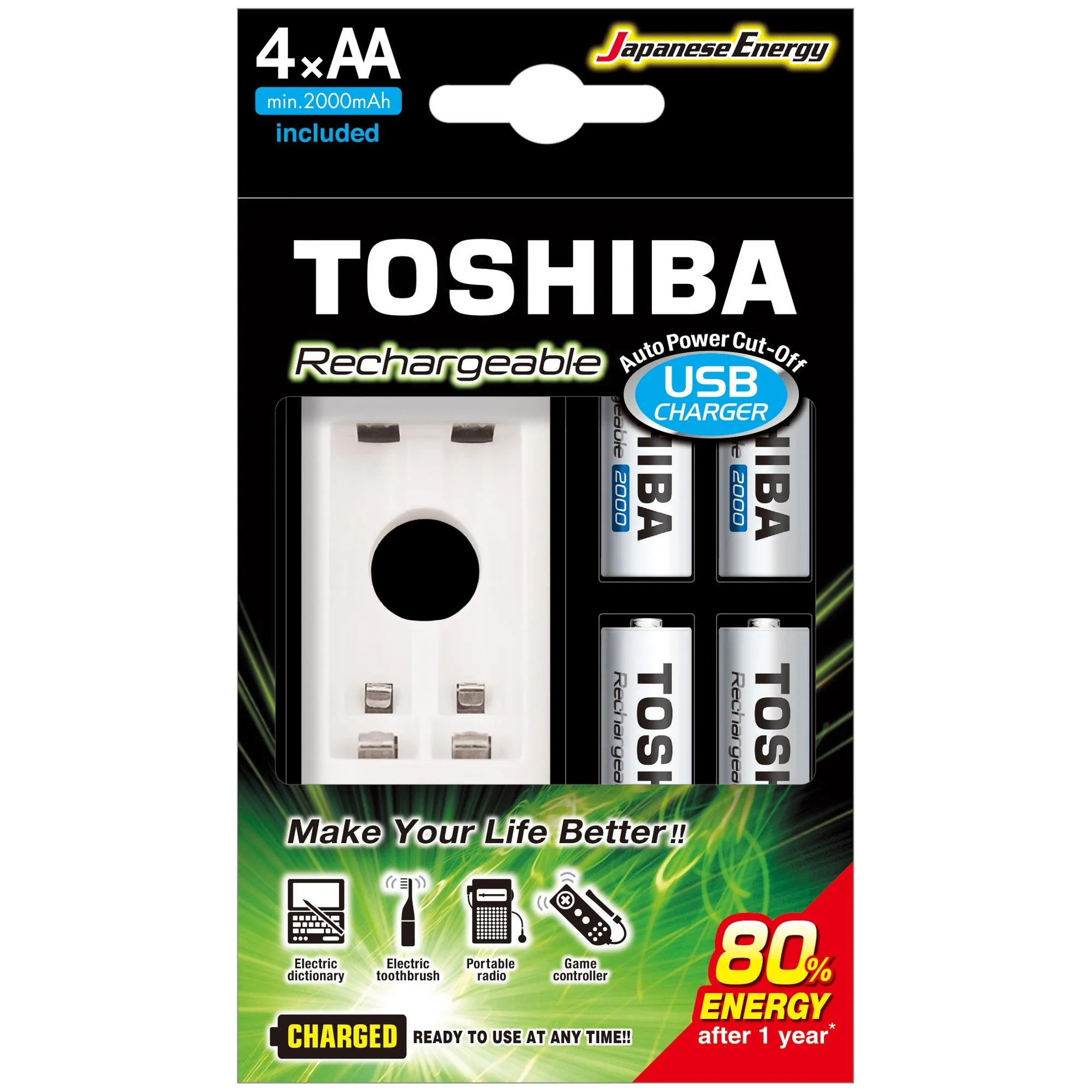 Carregador de Pilha USB TNHC-6GME4 CB (C/4 Pilhas AA 2000 MAh) Toshiba (73205)