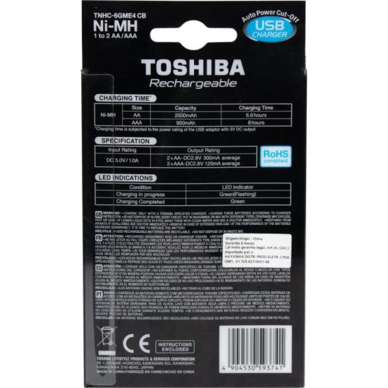 Carregador de Pilha USB TNHC-6GME4 CB (C/4 Pilhas AA 2000 MAh) Toshiba por 118,00 à vista no boleto/pix ou parcele em até 4x sem juros. Compre na loja Mundomax!