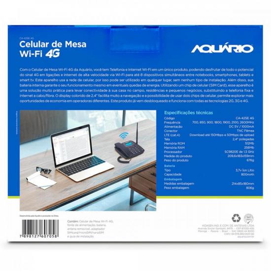 Telefone Celular de Mesa Wi-Fi 4G CA-42SE AQUÁRIO por 608,90 à vista no boleto/pix ou parcele em até 10x sem juros. Compre na loja Mundomax!