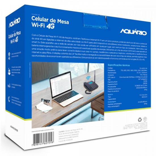 Telefone Celular de Mesa Wi-Fi 4G CA-42SE AQUÁRIO por 608,90 à vista no boleto/pix ou parcele em até 10x sem juros. Compre na loja Mundomax!