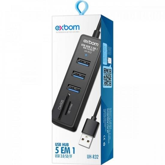 Hub 3P USB 3.0 + 2P SD UH-R32 Preto EXBOM por 40,90 à vista no boleto/pix ou parcele em até 1x sem juros. Compre na loja Mundomax!