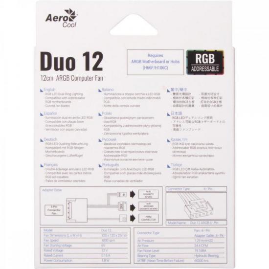 Cooler Fan Aerocool Duo 12 ARGB por 39,90 à vista no boleto/pix ou parcele em até 1x sem juros. Compre na loja Aerocool!