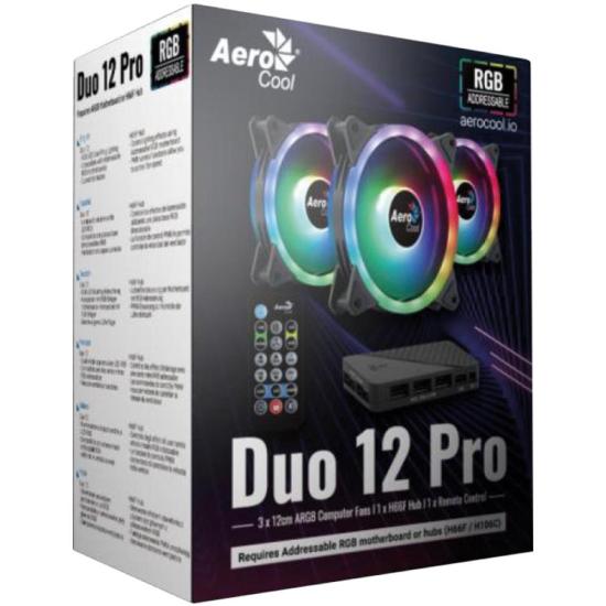 Kit Com 3 Coolers Aerocool Duo 12 Pro ARGB + Hub + Controle - Aerocool