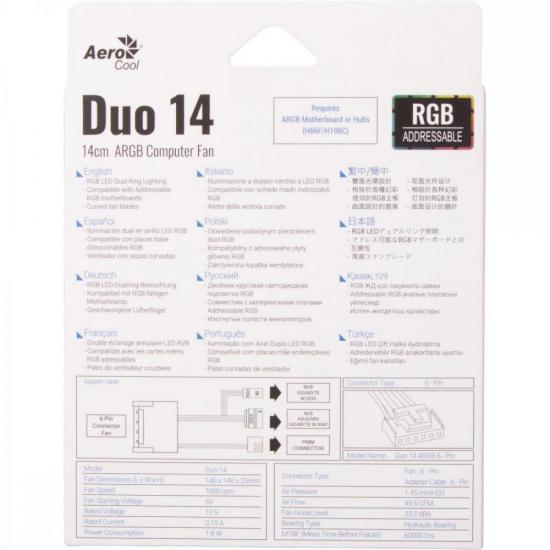 Cooler Fan Aerocool Duo 14 ARGB por 63,99 à vista no boleto/pix ou parcele em até 2x sem juros. Compre na loja Mundomax!