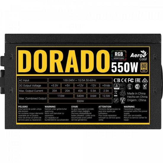 Fonte Gamer ATX Aerocool DORADO 550W 80 Plus Gold APFC por 641,99 à vista no boleto/pix ou parcele em até 10x sem juros. Compre na loja Mundomax!
