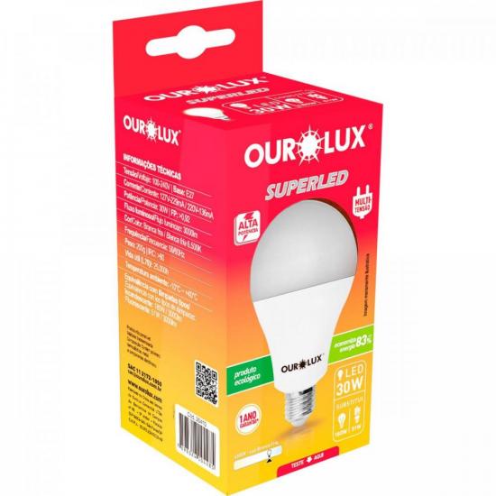 Lâmpada LED 30W Superled Bivolt Branca OUROLUX por 48,90 à vista no boleto/pix ou parcele em até 1x sem juros. Compre na loja Mundomax!