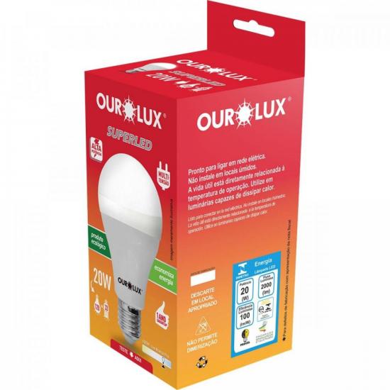 Lâmpada LED 20W Superled Bivolt Branca OUROLUX por 28,90 à vista no boleto/pix ou parcele em até 1x sem juros. Compre na loja Mundomax!