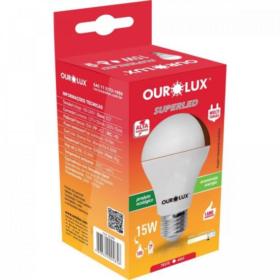 Lâmpada LED 15W Superled Bivolt Branca OUROLUX por 16,99 à vista no boleto/pix ou parcele em até 1x sem juros. Compre na loja Mundomax!