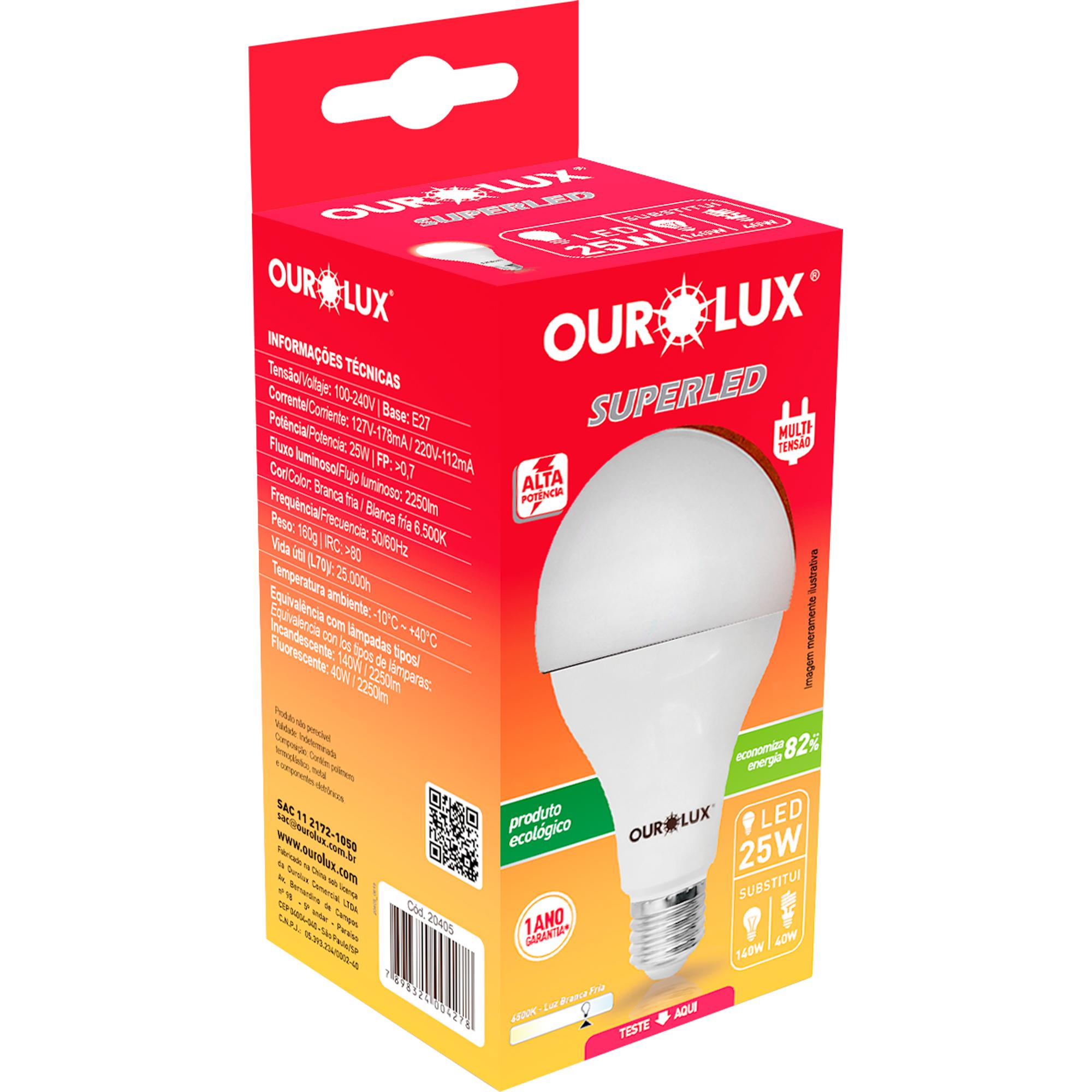 Lâmpada LED 25W Superled Bivolt Branca OUROLUX - Mundomax