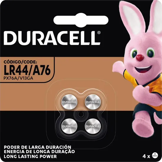 Pilha Botão Alcalina 1,5v LR44 (C/4 Pilhas) Duracell  (74441)