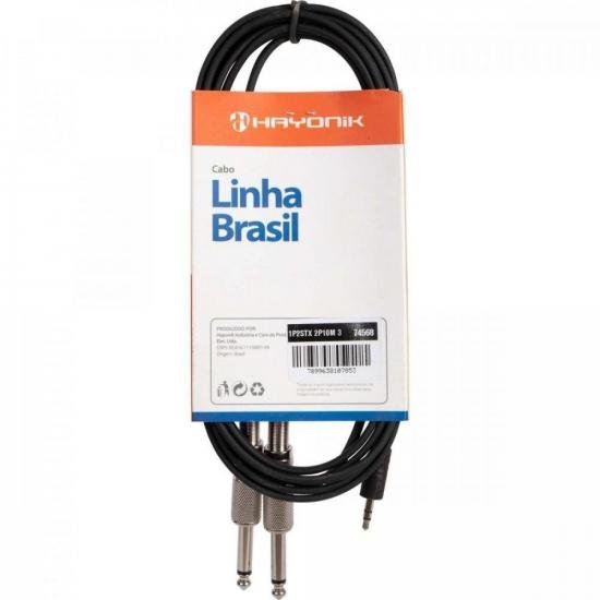 Cabo de Áudio HAYONIK Linha Brasil P2 Estéreo x 2 P10 Mono 3m Preto por 60,00 à vista no boleto/pix ou parcele em até 2x sem juros. Compre na loja Mundomax!