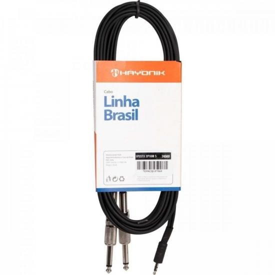 Cabo de Áudio HAYONIK Linha Brasil P2 Estéreo x 2 P10 Mono 5m Preto por 70,00 à vista no boleto/pix ou parcele em até 2x sem juros. Compre na loja Mundomax!