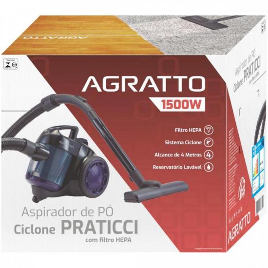Aspirador de Pó Ciclone Agratto Praticci 1500W Roxo 127v por 320,99 à vista no boleto/pix ou parcele em até 10x sem juros. Compre na loja Mundomax!
