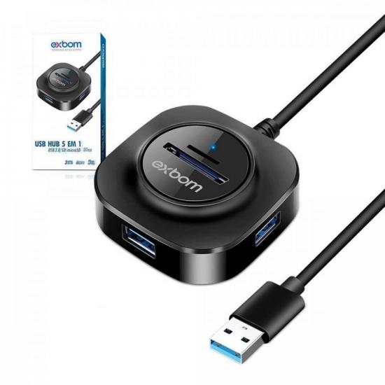 HUB USB 3 Portas USB 3.0 + 2 portas Cartão SD Exbom UH-R33 Preto por 57,99 à vista no boleto/pix ou parcele em até 2x sem juros. Compre na loja Mundomax!